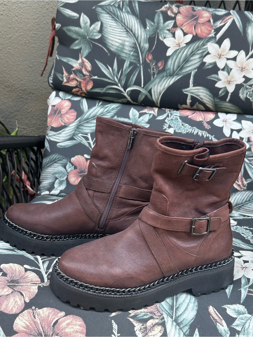 Women's Brown Buckle Strap Ankle Boots